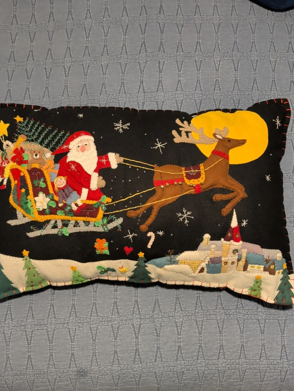 Holiday Santa and Reindeer Decorative Pillow - Black